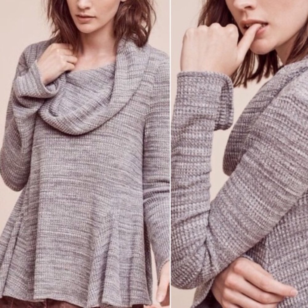 Anthropologie Cowl Neck Peplum Sweater